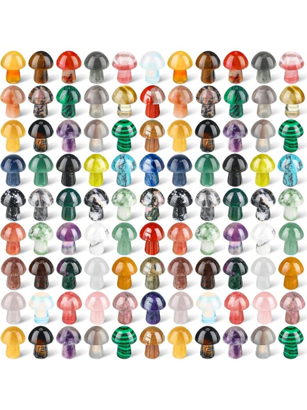 Mini Crystal Mushroom Gemstone Trinkets - 96 Pieces Decorative Sculptures